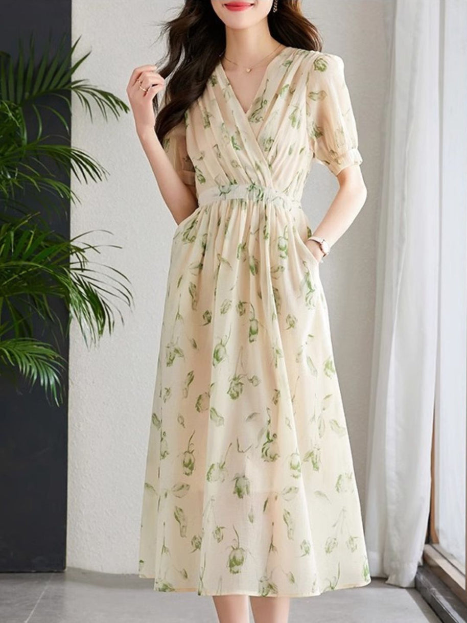 WW | Temperament Kurzarm Chiffonkleid