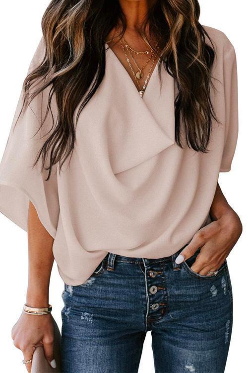 WW | Rosiedress Cowl Neck Kurzarm Drapiert Chiffon Shirt