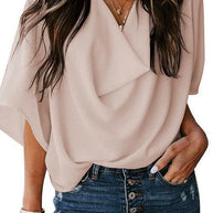 WW | Rosiedress Cowl Neck Kurzarm Drapiert Chiffon Shirt