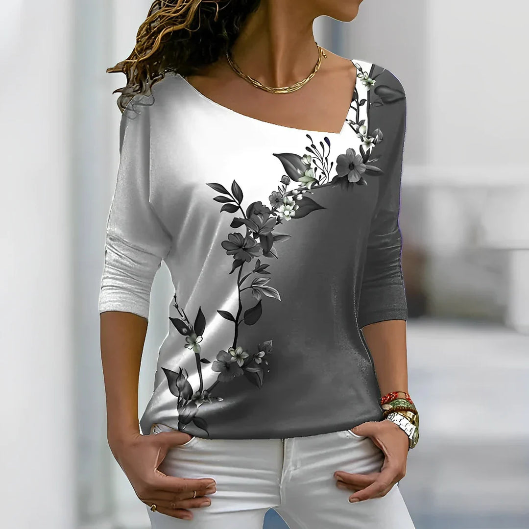W&W Mode - Florales kontrastfarbiges Art Shirt