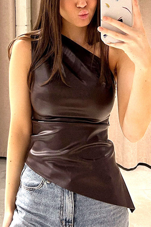 WW | Rosiedress Ein Schulter ärmelloses asymmetrisches Kunstleder-Top