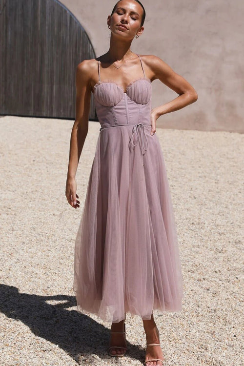 WW | Rare Beauty Tüll Rückenfreies Midi Kleid