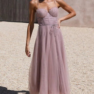 WW | Rare Beauty Tüll Rückenfreies Midi Kleid