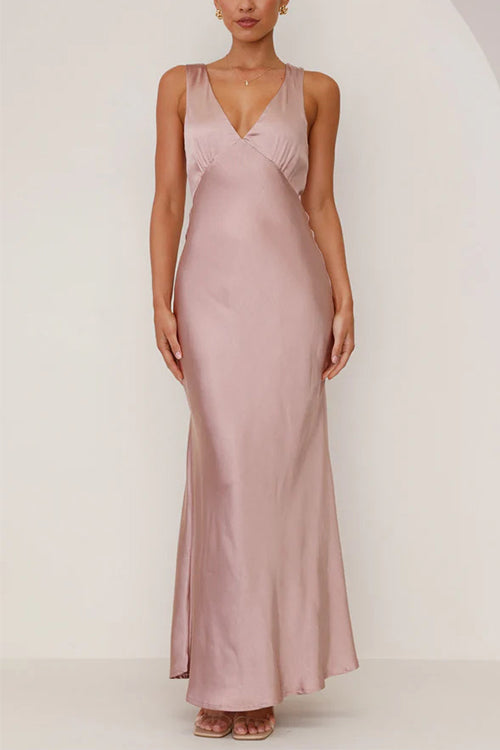 WW | Rosiedress V-Ausschnitt Ärmelloses Maxikleid Party Kleid
