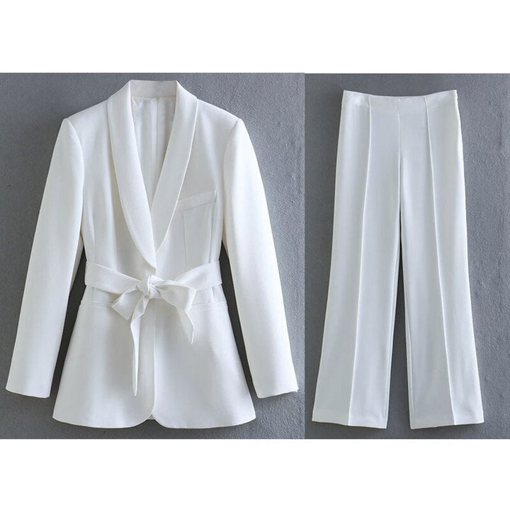 W&W Mode 2-teiliger Damenanzug | Eleganter Blazer mit Gürtel und passender Hose