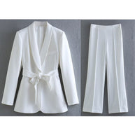 WW 2-teiliger Damenanzug | Eleganter Blazer mit Gürtel und passender Hose