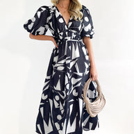 WW | Real Love Print Puffärmel Maxi Kleid