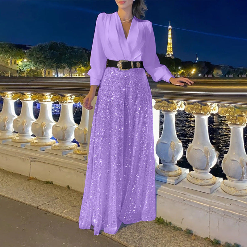 WW | Eleganter Schnitt - Weitbeiniger Pailletten-Jumpsuit