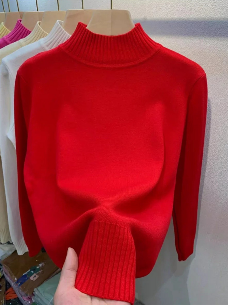 WW | Damen Rollkragenpullover Gerippter Saum Warme Strickwaren Rollkragenpullover Damen