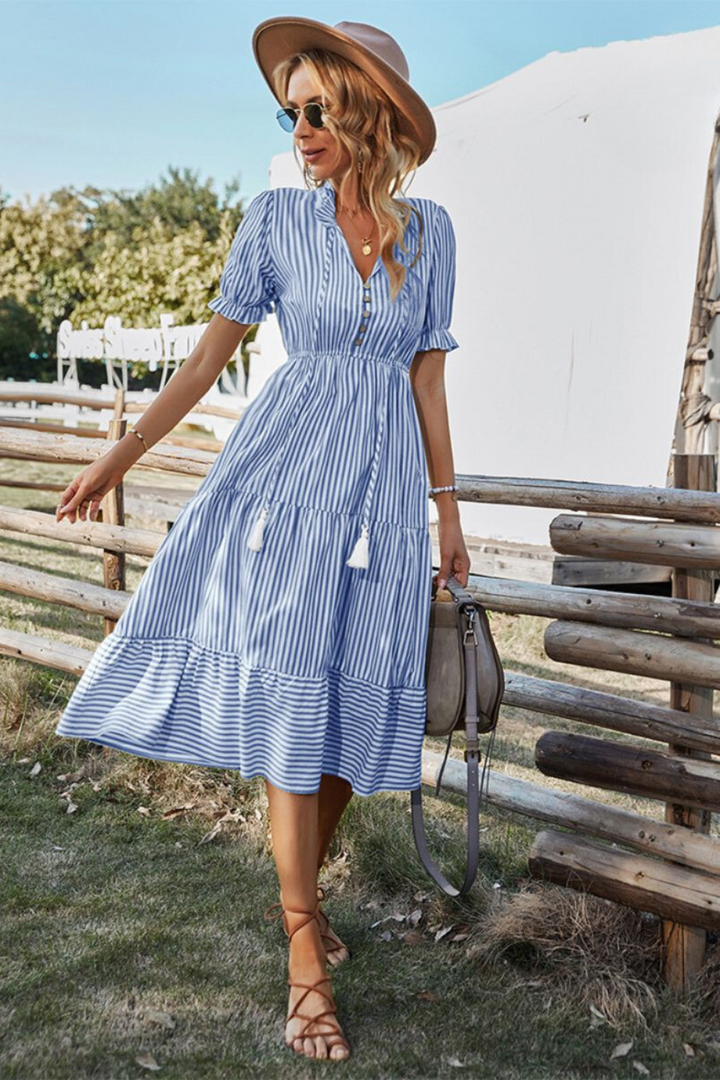 W&W Mode | Gestreiftes Midikleid Mit Quasten Für Damen
