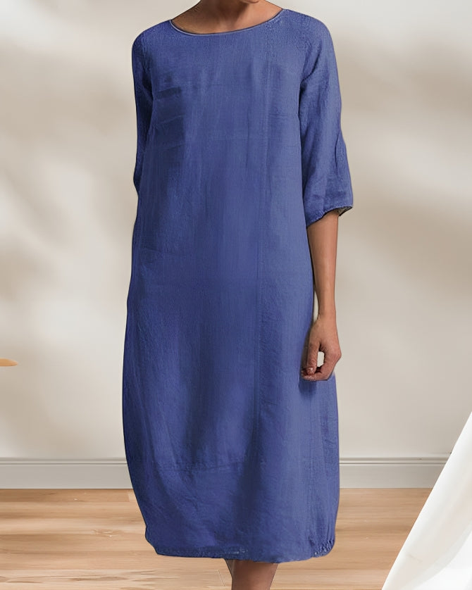 WW | Ladies Lässig Leinen Look Einfaches Midikleid