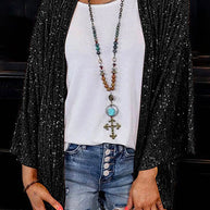 WW | Rosiedress Offene Front Kimono Pailletten Cardigan