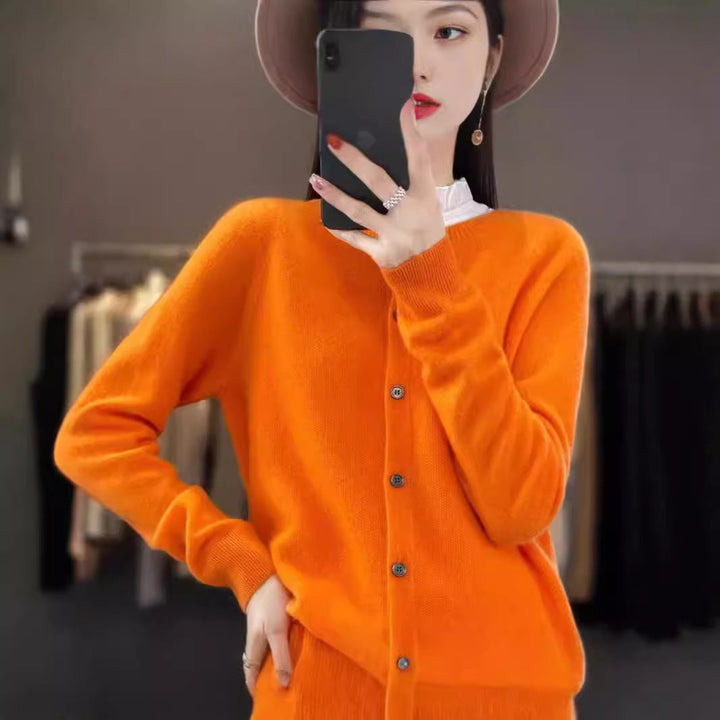 W&W Mode | Merino Wollstrickjacke Mit Rundhalsausschnitt Und Langen Ärmeln