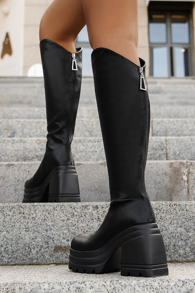 WW | Schwarze Kniehohe Plateau Stiefel Stilvoll & Bequem