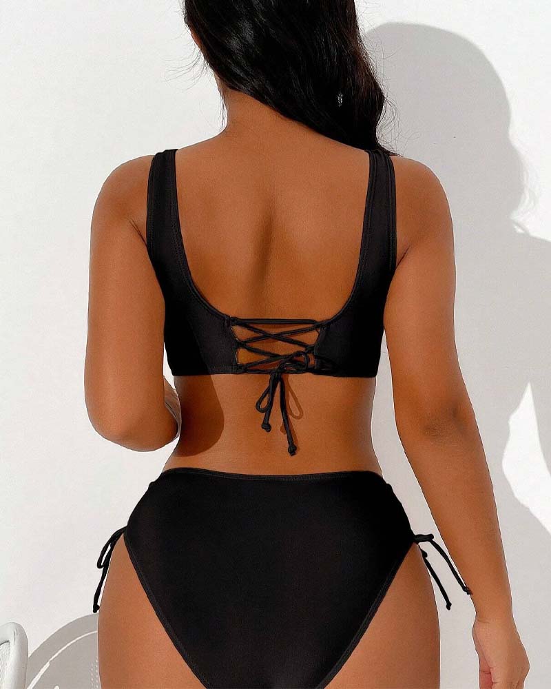 W&W Mode bikini-badeanzug mit kordelzug und schnürung hinten