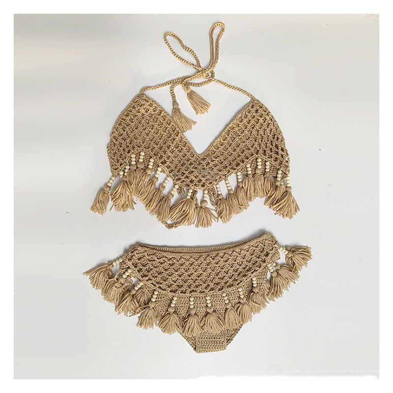 WW | Badeanzug Bikini Damen Neu Handhaken Mit Perlen Quasten Strandanzug