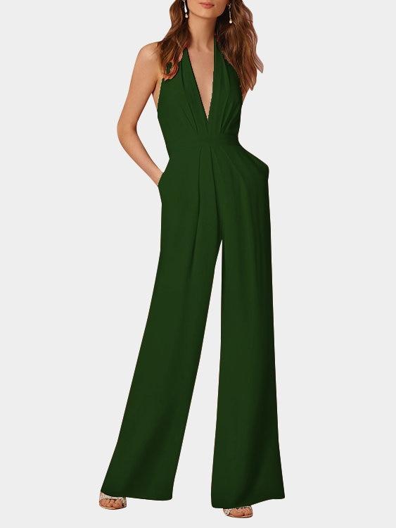 WW | Tiefer V-Ausschnitt Ärmelloser Breiter Bein Jumpsuit