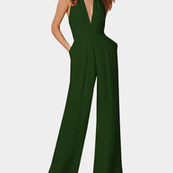 WW | Tiefer V-Ausschnitt Ärmelloser Breiter Bein Jumpsuit
