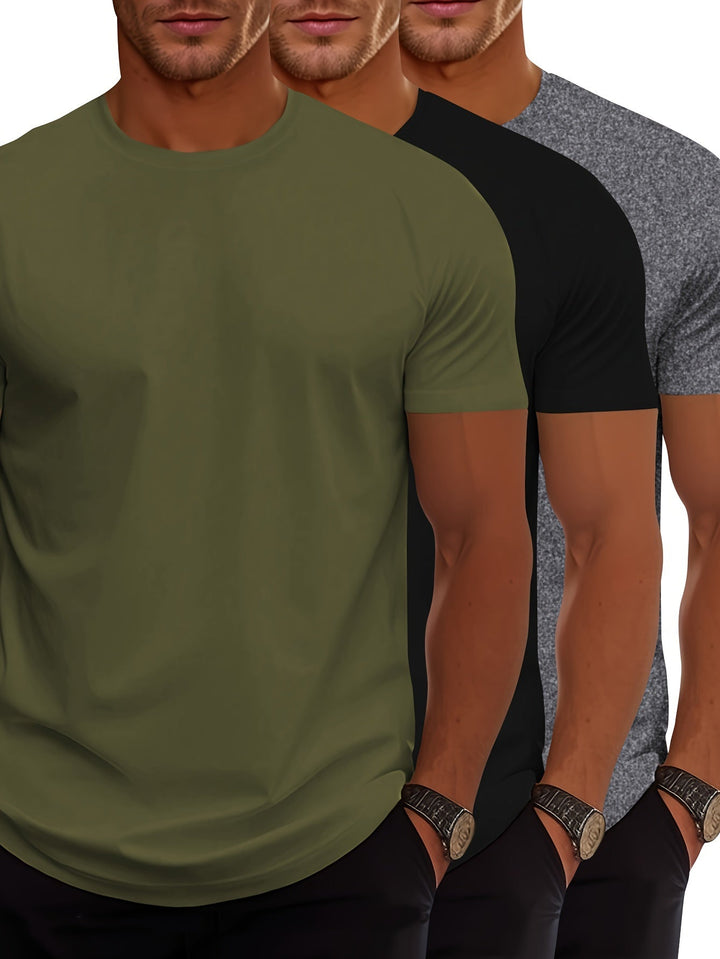 W&W Mode | 3er Pack Herren T-shirts Mit Kurzen Ärmeln, Sommerliche Einfarbige Farbe