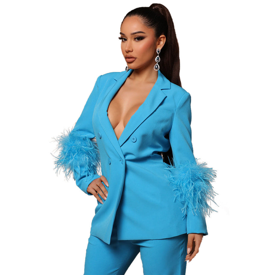 WW Zweiteiliges Straußenfell-Revers für Damen