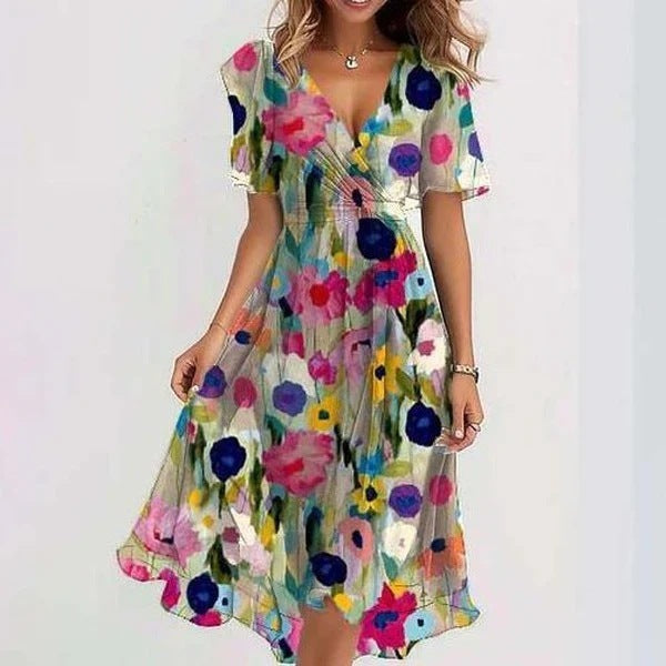 WW | Stilvolles Blumenkleid mit Kurzen Ärmeln