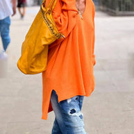 WW | Oversize Orangefarbener V Ausschnitt Pullover