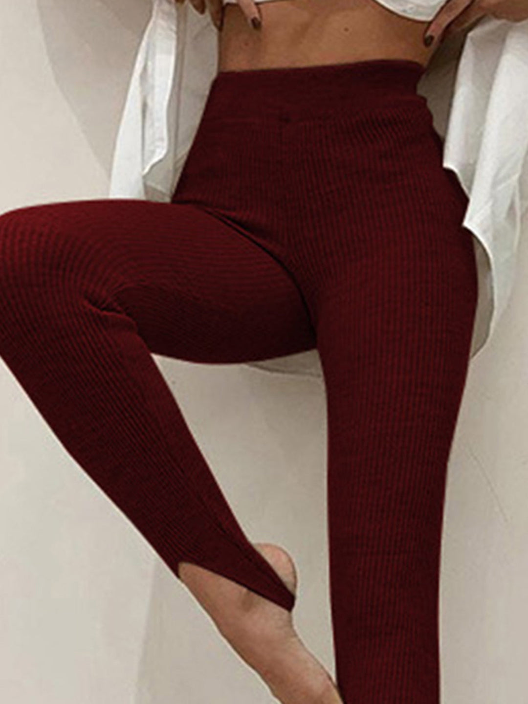 W&W Mode | Freizeit Herbst Gerippte Mittel-hohe Leggings für Frauen