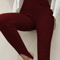 WW | Freizeit Herbst Gerippte Mittel-hohe Leggings für Frauen