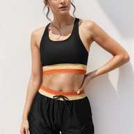 WW | Schwarzes Colorblock Reißverschluss Rücken Sport Bikini-Oberteil mit Boyshort-Set