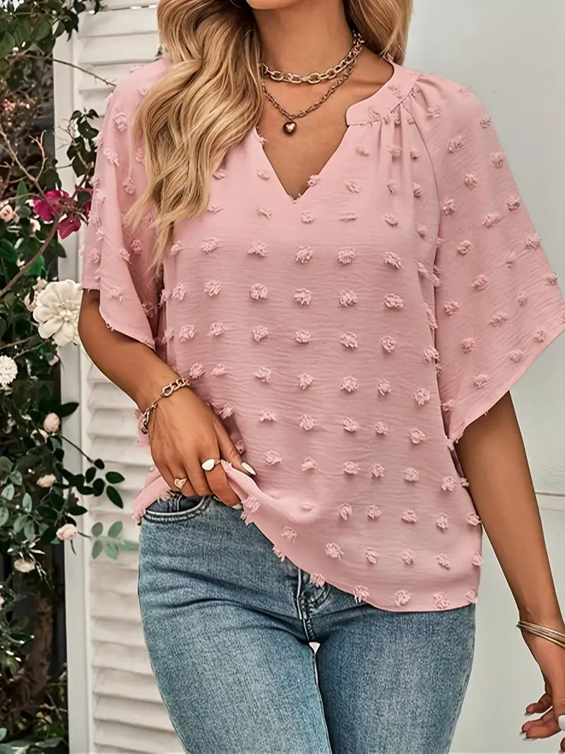 WW | Elegante und Stilvolle Oberteil mit V-Ausschnitt Schweizer Punkte