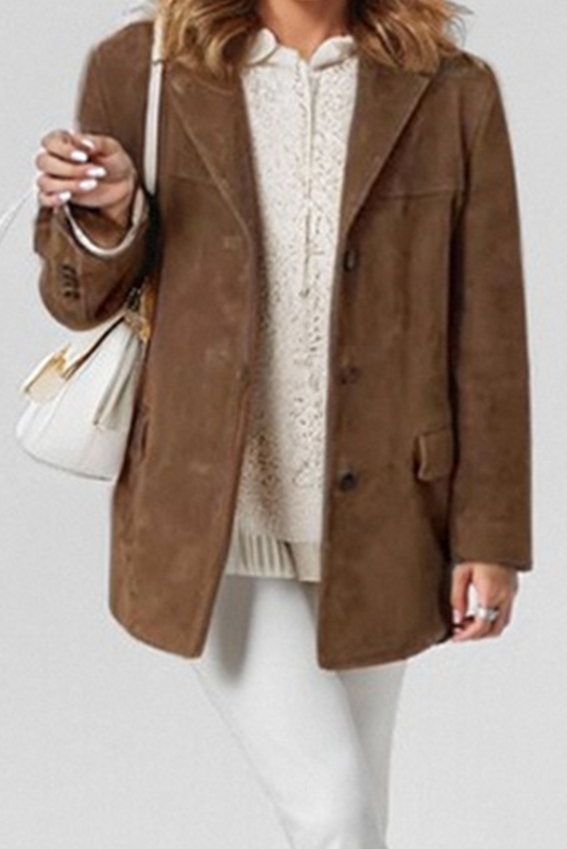 WW - Vintage Kaffee-Jacke Mit Kapuzen-Taschen Und Knöpfen