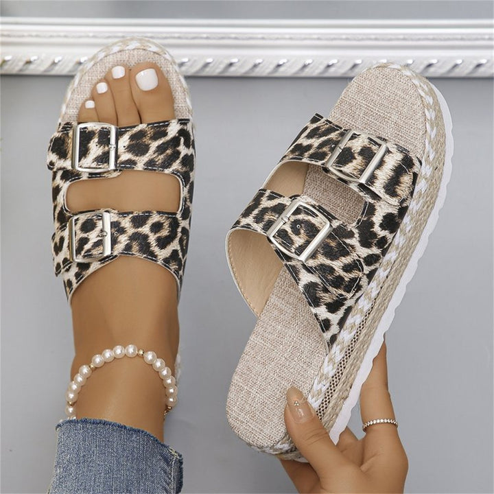 W&W Mode Sandalen mit Doppel-Schnalle und Leopardenmuster