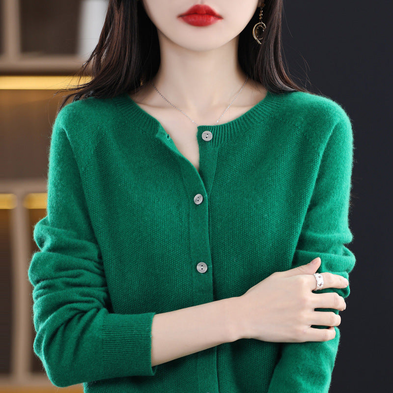 WW | Lockerer Damen Cashmere Strickjacke Mit Rundhalsausschnitt Aus Hochwertiger Veganer Wolle