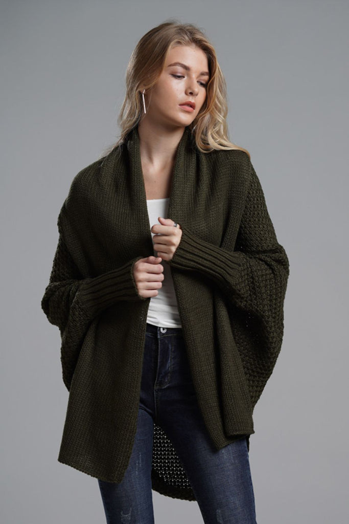 WW | Double Take Dolman-Ärmel Offene Front Rippensaum Langarm Cardigan
