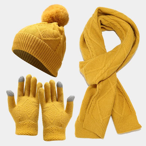 WW | 3-teiliges gestricktes Accessoire-Set - stylische Damenmütze, Schal und Handschuhe