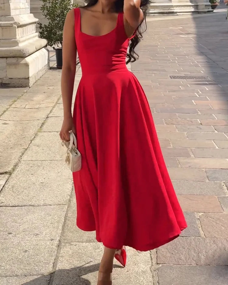 W&W Mode | Rotes Enges Midikleid Mit Trägern