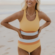 WW | High Waist Colorblock Marine Cut Back Crop Bikini Set