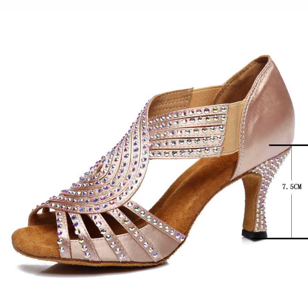 WW | Latin Dance Schuhe Hot Color Diamond Bright Hohe Fersele Weicher Boden