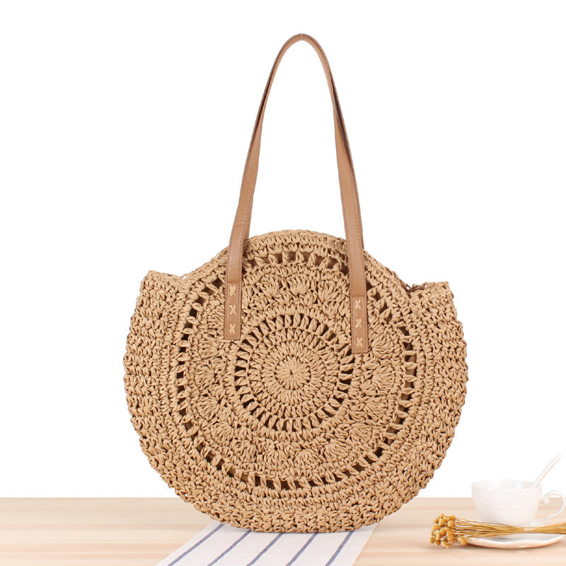 WW | Schlichte Runde Schultertasche Strohtasche Sommer Strandtaschen