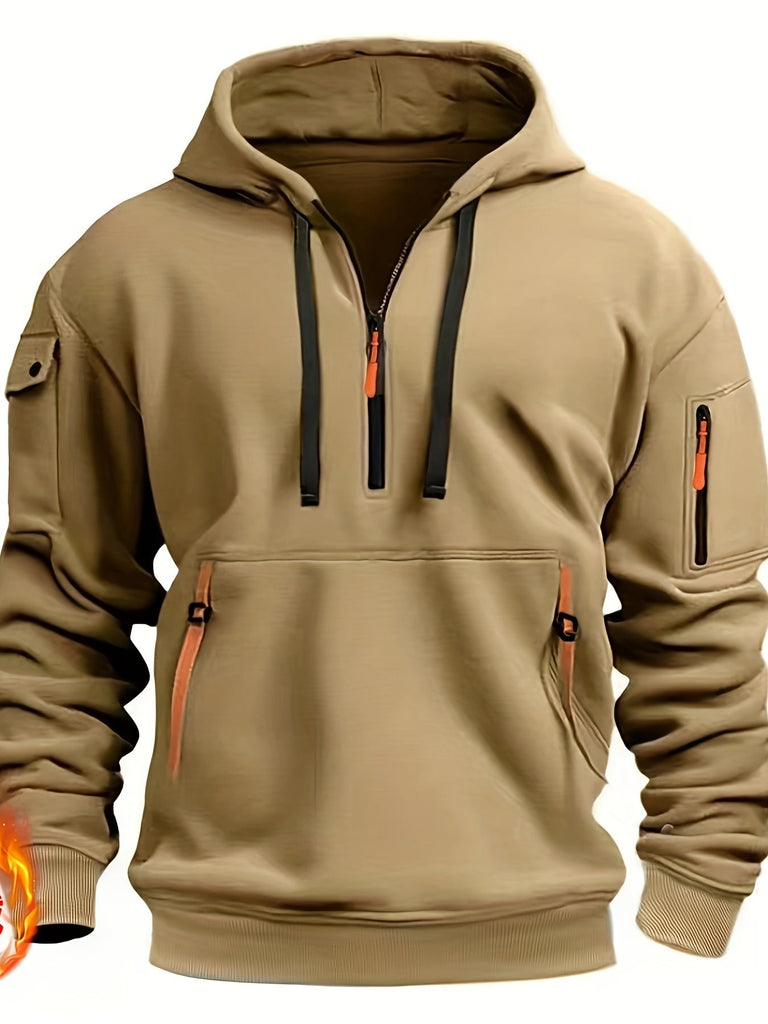 WW | Street Style Herren Fleece gefütterter Hoodie mit mehreren Reißverschlusstaschen