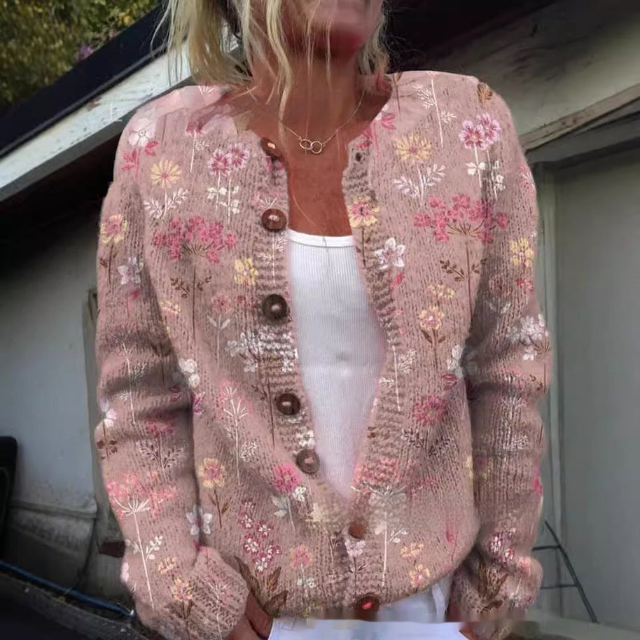 WW | Stylisches Blumenmuster Strickjacke