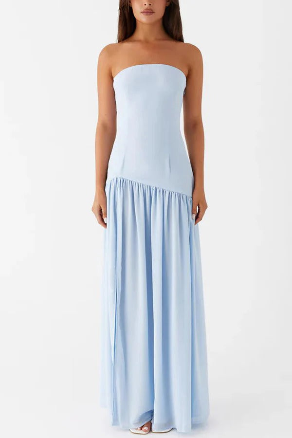 WW | Eden Patchwork Semi-Transparent Chiffon Strapless Maxi-Kleid