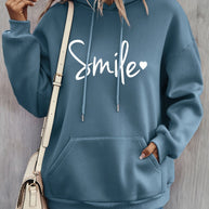 WW | gemütlicher Smile Print Hoodie mit Kordelzug für Frauen