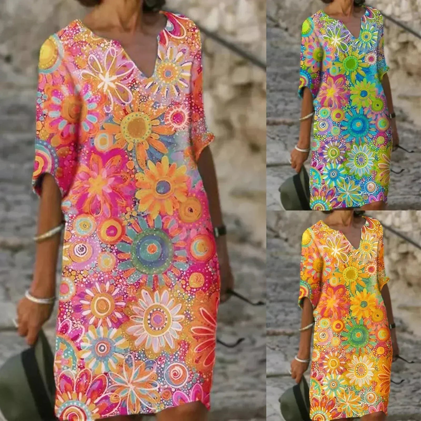 WW | Midi-Kleid mit V-Ausschnitt und Blumenmuster