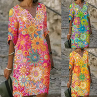WW | Midi-Kleid mit V-Ausschnitt und Blumenmuster