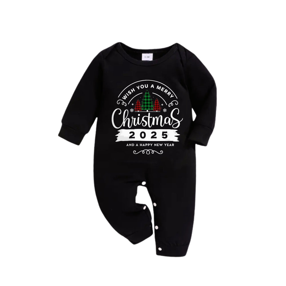 WW | Weihnachtsfamilien-Pyjamas passend - Schwarzes Oberteil und grüne karierte Hose Pjs Set mit 