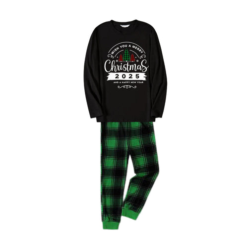 WW | Weihnachtsfamilien-Pyjamas passend - Schwarzes Oberteil und grüne karierte Hose Pjs Set mit 