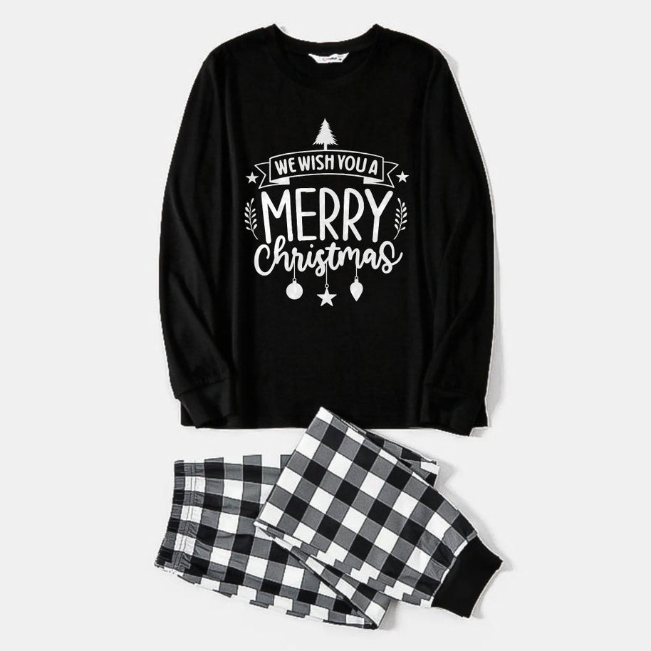 WW | Schwarz-weiß kariertes Weihnachts-Pyjama-Set mit 