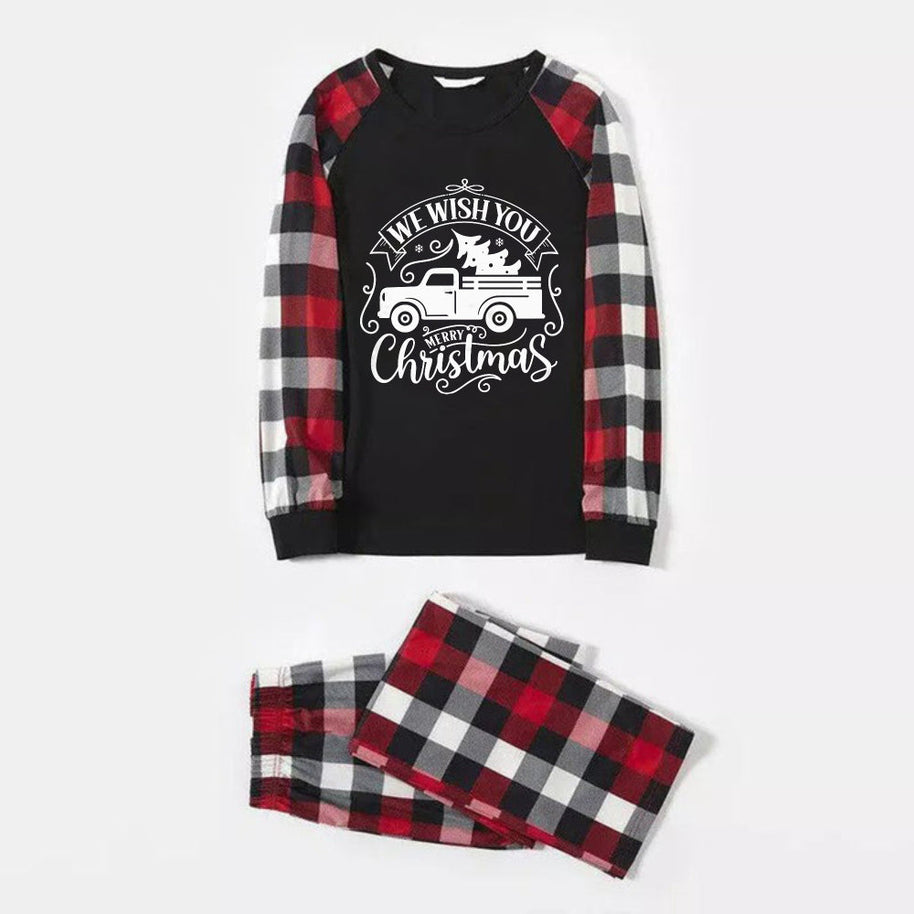 WW | Weihnachtsfamilien-Matching-Pyjamas - Rote und graue karierte Pyjamas mit dem künstlerischen Schriftzug 