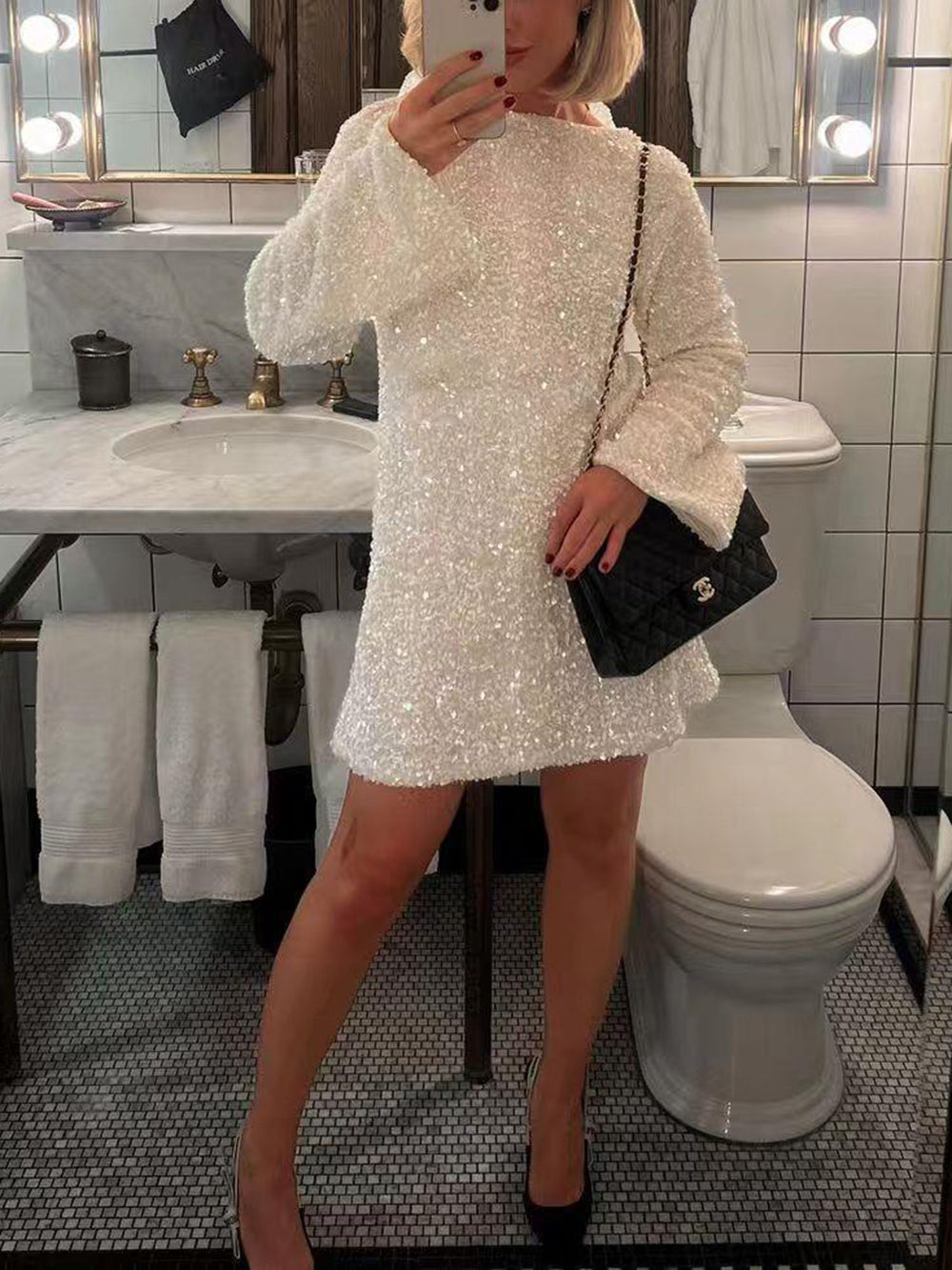 W&W Mode Kleid | Elegantes Glitzerkleid mit Schleifenverschluss am Rücken
